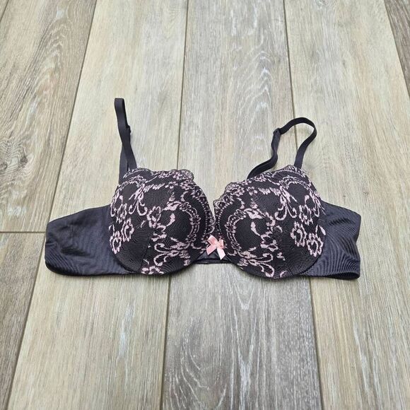 Maidenform Wonderbra push up wired comfortable bra 34a gray and pink plunging - Picture 2 of 8